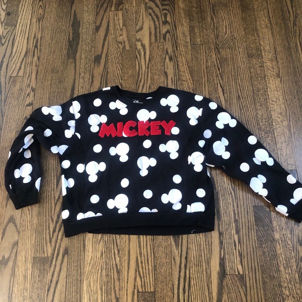 Mickey Mouse Black & White Pullover Sweatshirt w/Red Sequin Letters 3XL
